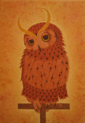 owlet warrior　　2014　SM　土佐麻紙、植物染料、顔料　●