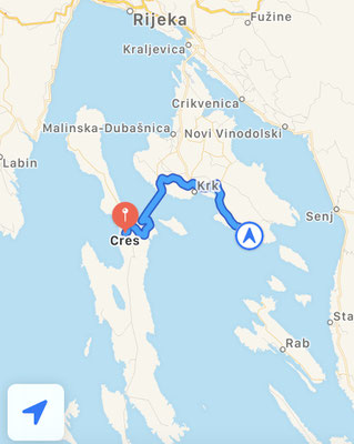 Reiseroute von Cres auf Krk nach Vrbnik