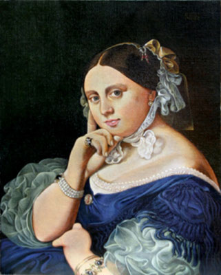 「模写」 （アングル婦人の肖像） F8号　アクリル透明水彩