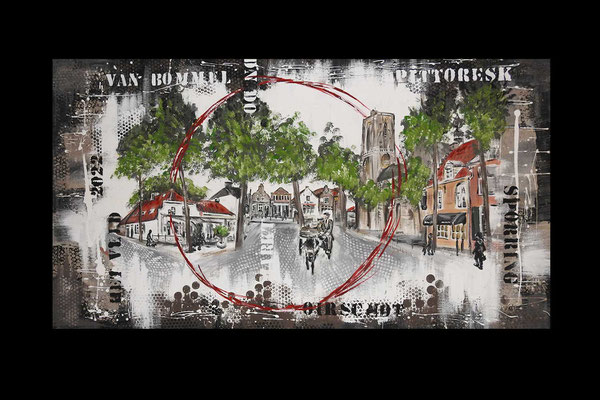 Persoonlijk schilderij met een weergave van het dorp.