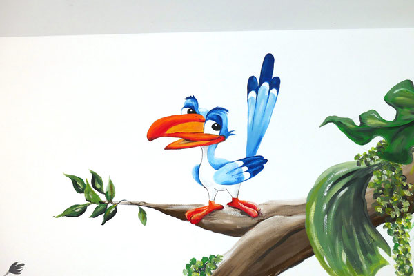 Muurschildering voor op kinderkamer met vogel uit Lion King