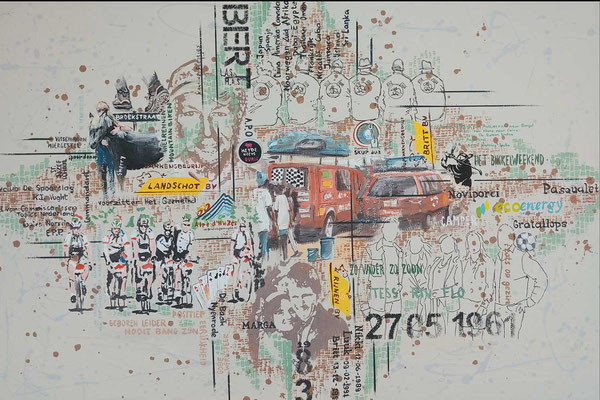 Persoonlijk schilderij met zijn werk, hobby's, vakanties, het gezin en meer.