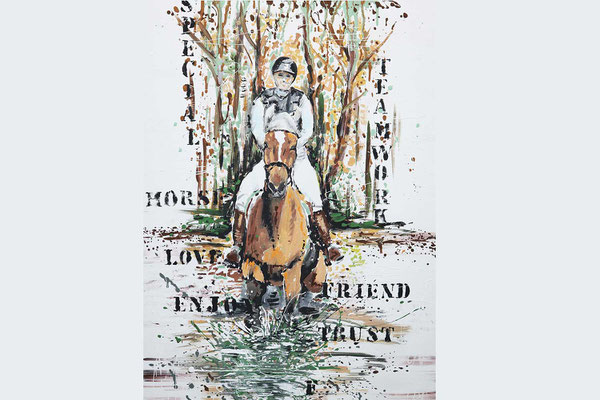 Persoonlijk schilderij van haar paard.