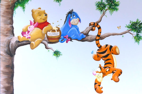 Muurschildering van Winnie the Pooh en vriendjes