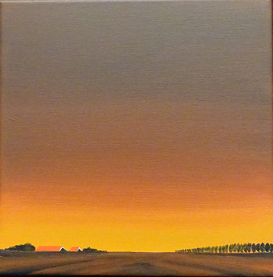 Nelly van Nieuwenhuijzen, acryl op doek. 'Avond in Zeeland'. Gesigneerd. Afm. 30 x 30cm. Verkocht.