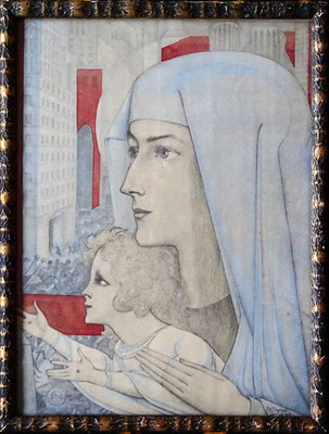 Jan Toorop, Maria met Kind. Kleuren litho uit 1927 met stempel ! Originele lijst. Afm. 29 x 21cm. Prijs € 145,-