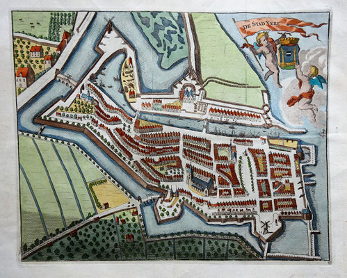 Kopergravure 'De Stad Vere' 1783. Afmeting: 27cm hoog x 34cm br. (niet te koop).