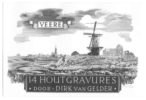 Map, Dirk van Gelder Veere, 14 houtgravures. Eerste houtgravure. Gesigneerd. Afmeting 8,5 x 12,5cm. Map verkocht.
