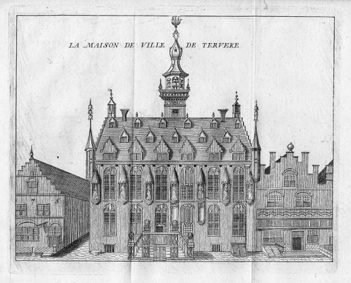 Stadhuis Veere. 15 x 20cm. Kopergravure uit 'Les délices des Pais-Bas' uitgegeven door Jean-Baptiste & Petrus Foppens. 1786. € 45,-