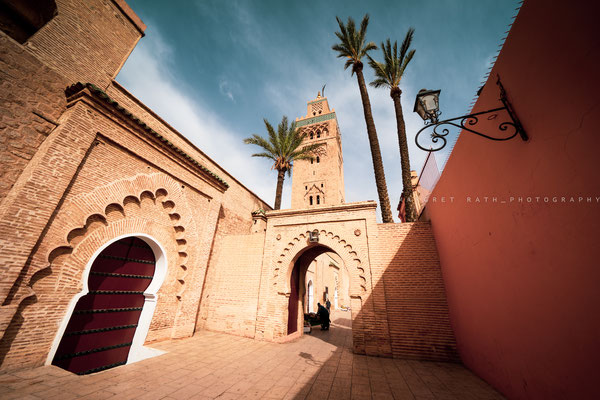Beginn ist in Marrakech, Blick auf die Koutoubia Moschee