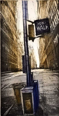 DONT WALK, 1995, Radierung auf Bütten, 14,5 x 25 cm