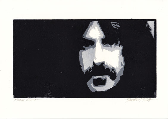 Frank Zappa, Linolschnitt, 14 x 25 cm