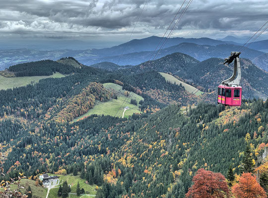 Blick zurück mit der Gondel der Hochfelln Seilbahn