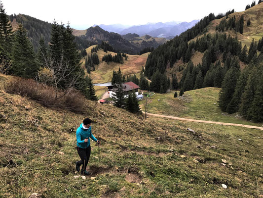 Über den steilen Wiesenpfad bergauf