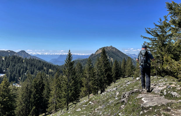 Abstieg vom Riesenberg mit der Hochries im Blick