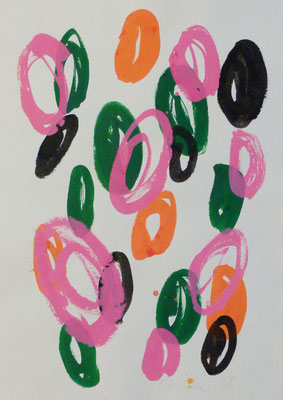 "Kringel"1-20, je 100x70cm, Hinterglasfarbe auf Bütten, 2018