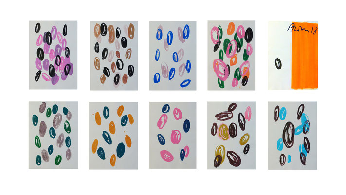 "KringelSerie"1-20, je 100x70cm, Hinterglasfarbe auf Bütten, 2018