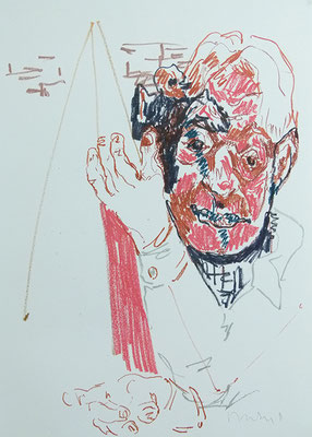 "Philosoph und Freimaurer", Papierarbeit, 59,5 x 42 cm, Ölkreide auf Bütten, 2011