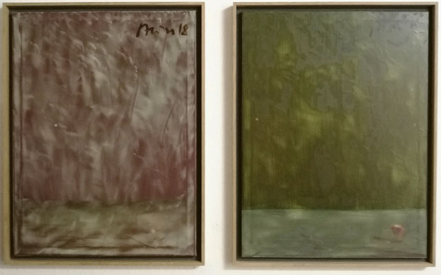"Nixe 1+2", je 80x60cm, Öl, Strukturpaste/Malbutter auf Ink-jet Leinwand, 2018 (gerahmt)