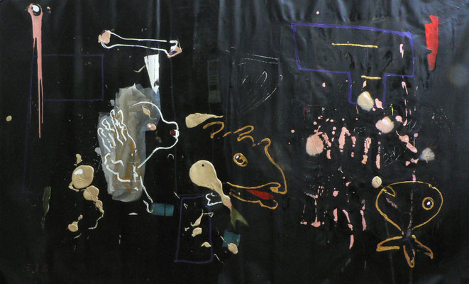 "Evolution ( oder Alptraum eines Kreationisten)", 280x170cm, Mischtechnik , Bitumen auf LW, 2014