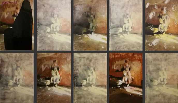  "Flamenco1-10", je 100x80cm, Öl, Strukturpaste/Malbutter auf Ink-jet Leinwand, 2018