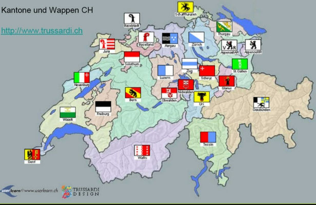 Karte Wappen und Kanton Schweiz