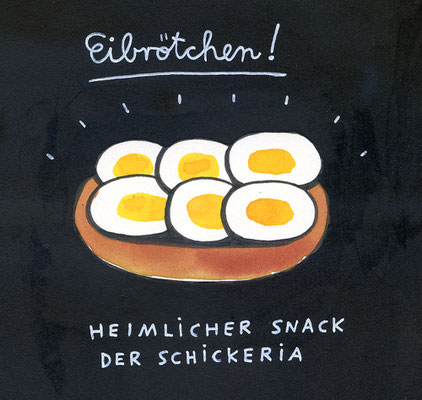 Originalzeichnung "Eibrötchen – heimlicher Snack der Schickeria"