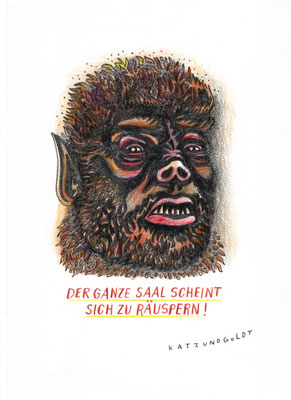 Originalzeichnung "Der ganze Saal scheint sich zu räuspern"