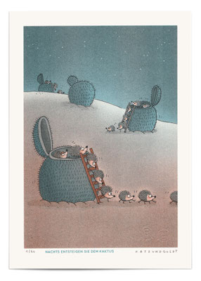 Risographie "Nachts entsteigen sie dem Kaktus"