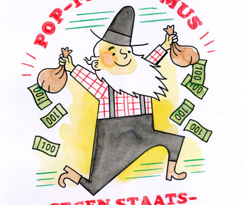 Originalzeichnung "Pop-Feminismus gegen Staatsverschuldung"