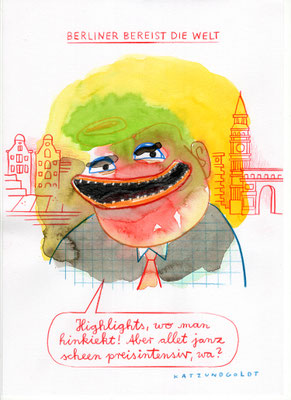 Originalzeichnung "Berliner bereist die Welt"