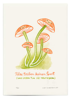 Risographie "Pilze treiben leinen Sport" (A4, signiert)