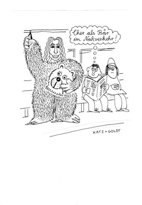 Originalzeichnung "Cher als Bär im Nahverkehr"