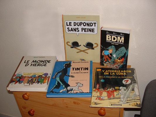Le dupondt sans peine (Algoud), BDM portada templo 2003-2004, Le monde d'Hergé (Peeters), Tintin y el mundo de Hergé (Peeters) y ... Y aterrizaron en la luna (Guegan)