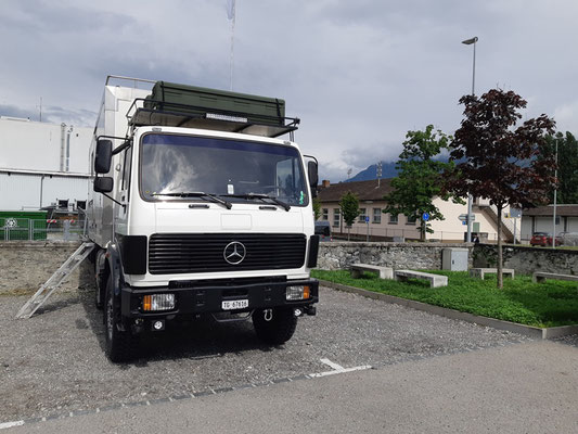 unser erster Stellplatz in Locarno - nicht sonderlich schön, aber mitten in der Stadt