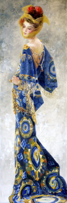 "The Woman in Blue" 150x50, Öl auf Leinwand