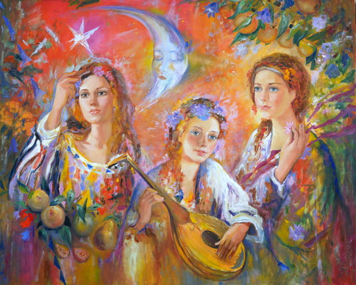 "Sommersonnenwende-Feier" 80x100, Öl auf Leinwand