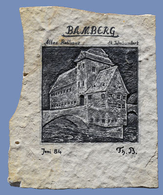 Solnhofener Plattenkalk Ritzung und Tusche / 1984