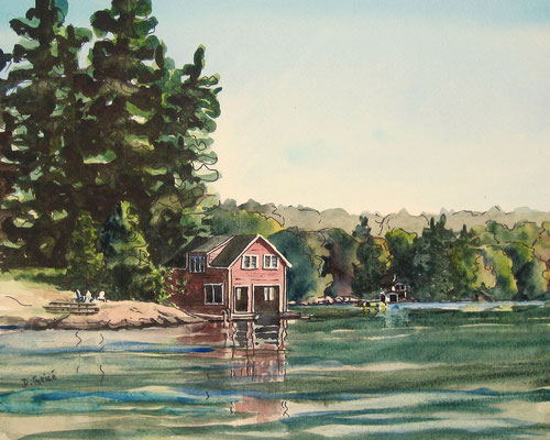 Boathouse (Lake Rosseau)   12x9 watercolour & Ink  unframed  $189.CA 