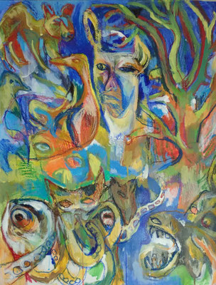 Roi de la forêt - acrylique et pastel sur papier - 65 x 50