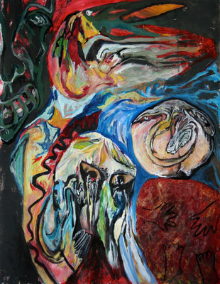 quatre personnages - acrylique sur papier - 65 x 50 cm - 2002