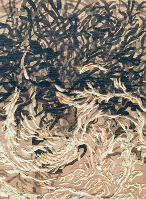 Ma on Wood -Left [Sumi-ink on wood 19.9x14.8cm 2023]