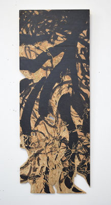 Ma on Wood -02 [Sumi-ink on wood 61.5x23.8cm 2024]