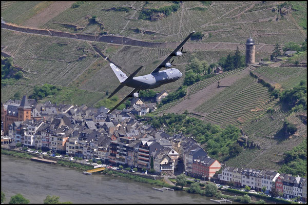 C-130J, 7-8609 with the town of Zell/Mosel