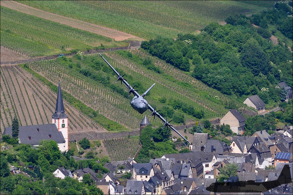 C-130J, 7-8609, AZ-North overhead the town of Briedel/Mosel