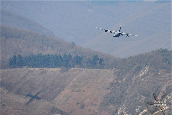 C-130J, 8-8603 & shadow of 7-8609,  3/13/2014, AZ-North, picture taken at Zell-Barl