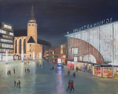 Hauptbahnhof bei Nacht 2, 2017, 50 x 60 cm, Acryl auf Leinwand