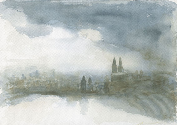 Köln-Panorama, 2017, 17 x 27 cm, Aquarell