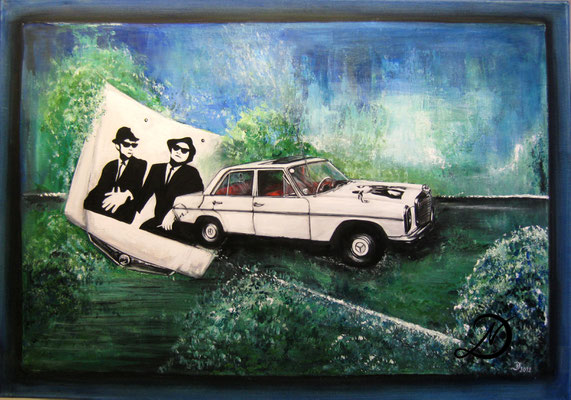 Mercedes in Szene gesetzt, Acryl auf Leinwand, 80x60cm