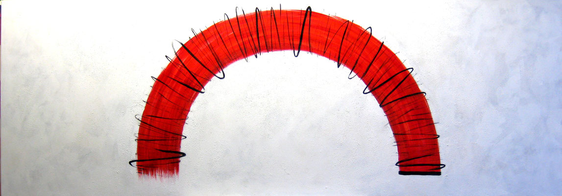 Traumvision- Umsetzung, Sand und Acryl auf Leinwand, 60x180cm